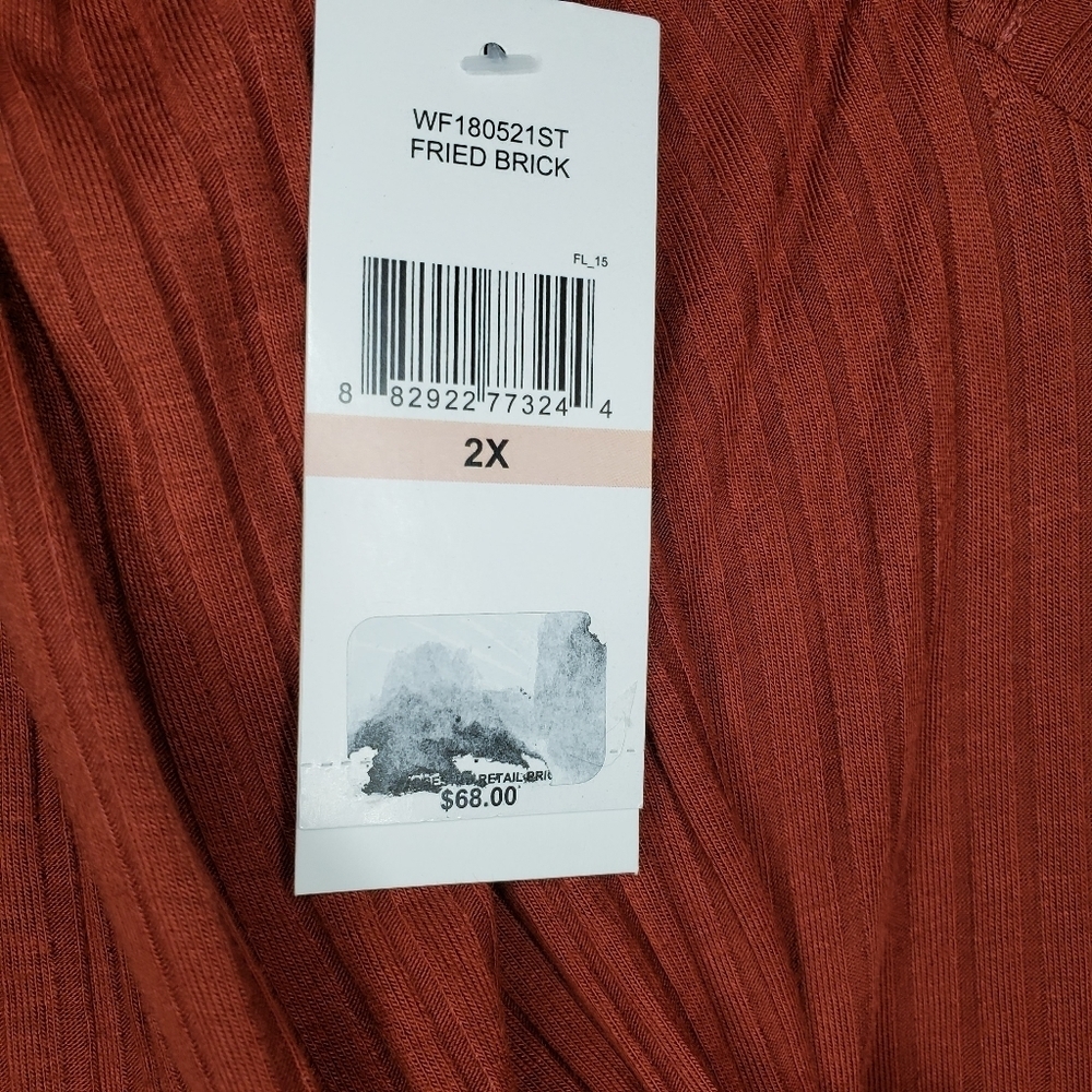 NWT Single Thread Ribbed‎ Wrap-front Top In Fried Brick Size 2X - Picture 11 of 12